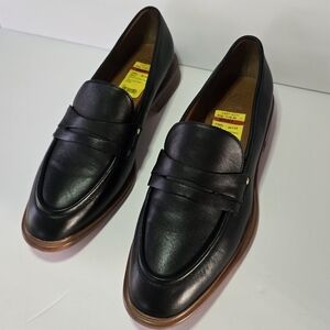 Franco Sarto Black Leather Penny Loafers with Brown Sole